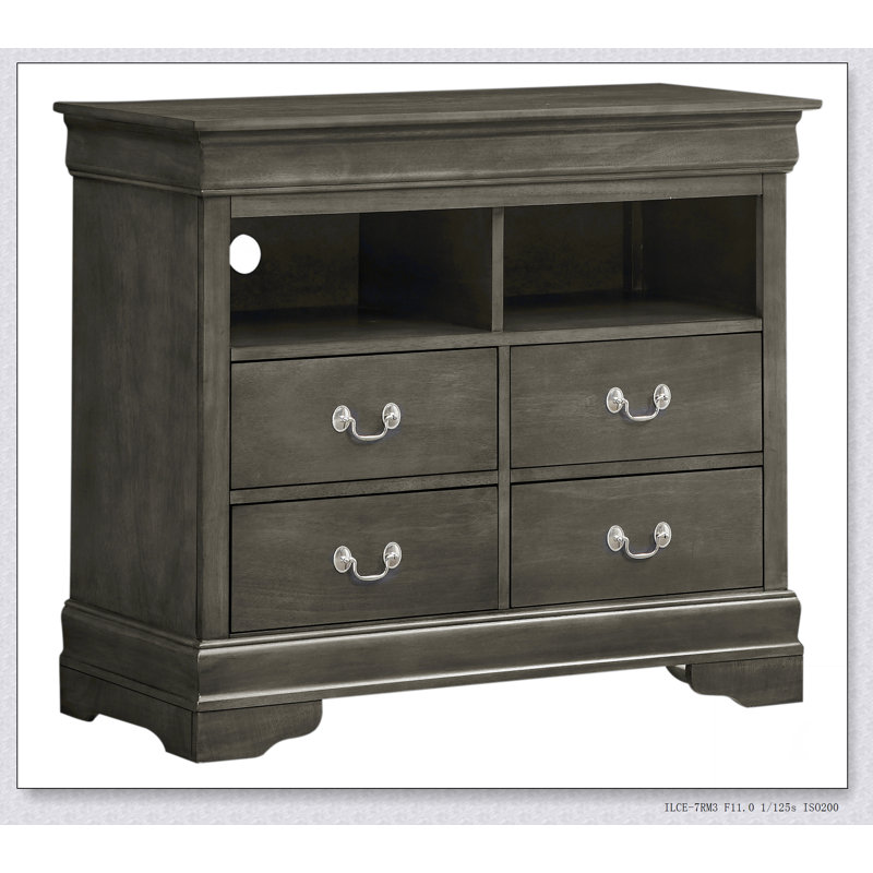 Commode multimédia Louis Phillipe G3105-TV, support stable, conception multifonctionnelle, Gris