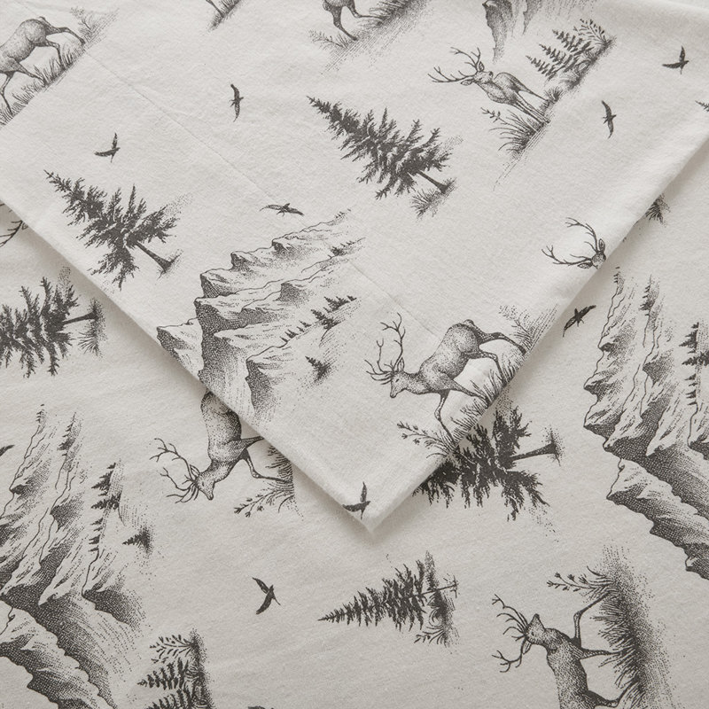 Ensemble de draps simples en flanelle de coton gris 100% flanelle 3 pièces Woolrich, Forêt grise