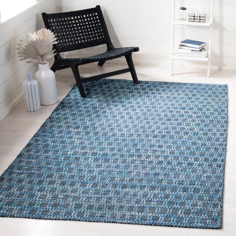 Amboy Flat Weave Wool/Cotton Geometric Rug in Blue/Black, Rectangle 8' x 10'