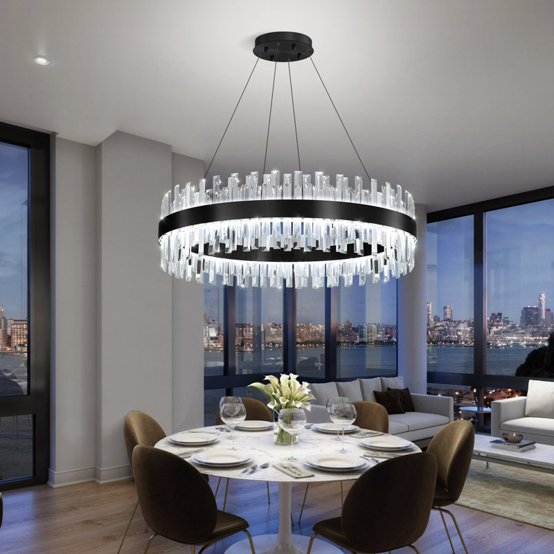 Glam Dimmable Led Crystal Chandelier, Matte Black