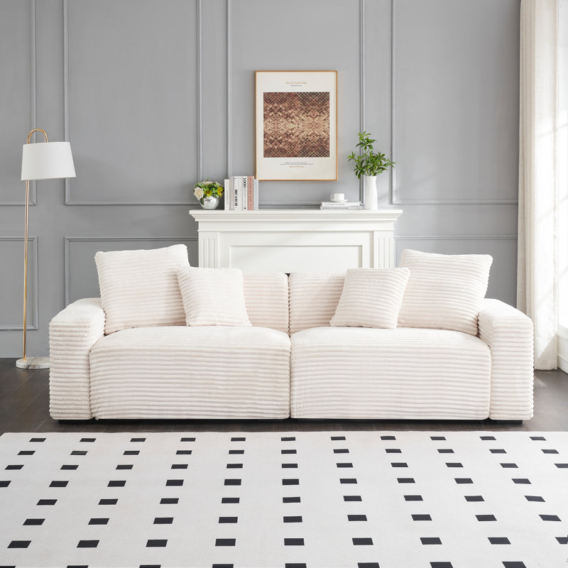 Modern Oversized Boucle Modular Sectional Sofa - Comfy Upholstered Living Room Sofa With Plush Cushions, Beige