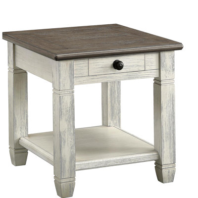 Table de bout Verduzco 24 "deux tons gris antique avec tiroir de rangement et tablette ouverte