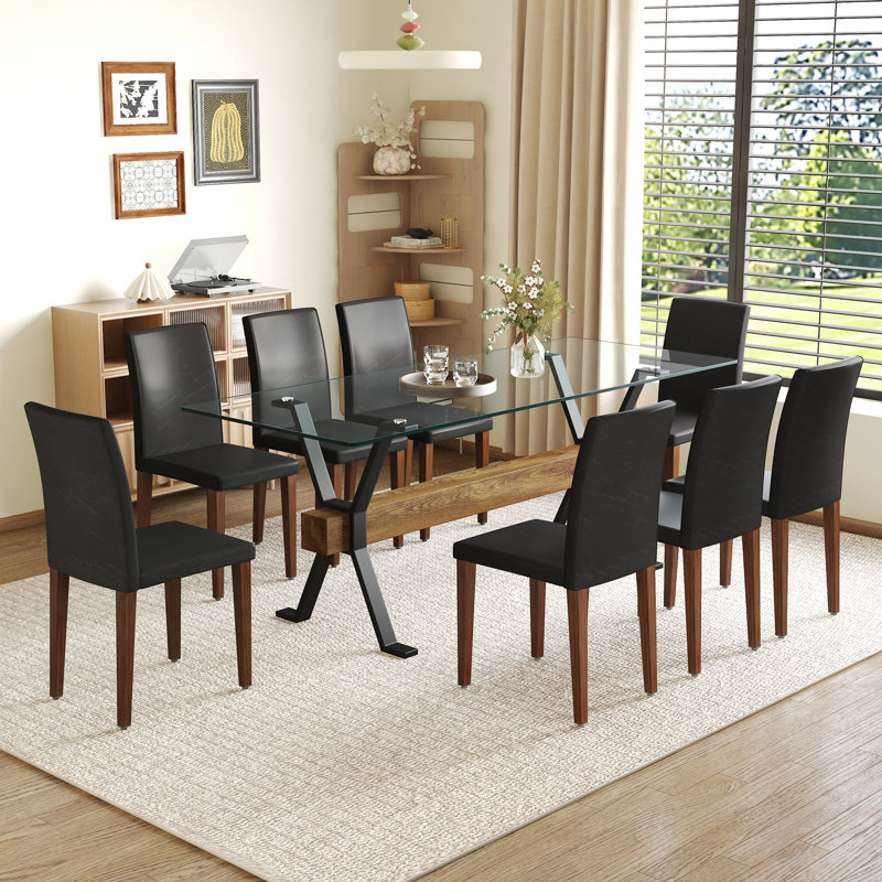 Ensemble de table et de chaises 79 po x 31,5 po en verre trempé avec pieds en métal en forme de X