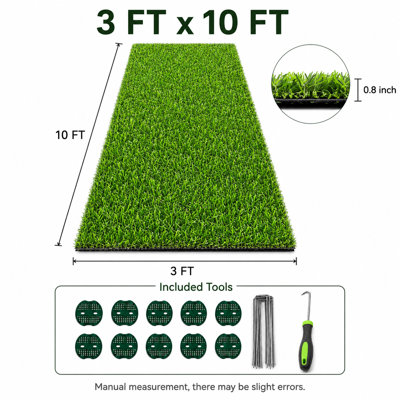 Premium Realistic Artificial Grass Mat - 3ftx10ft Large Non-slip Turf For Patio, Backyard, Mini Soccer Field, Golf Putting Green, Pet-friendly & Durable Synthetic Lawn - 0.9in Pile Height