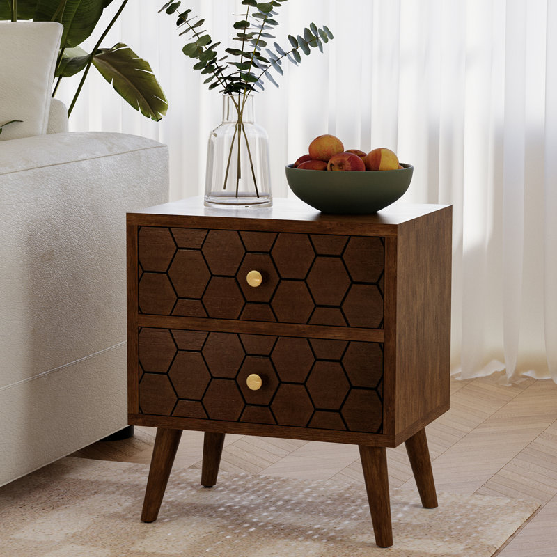 Table de chevet marron de 50 cm de large avec 2 tiroirs, ensemble de 2, Ensemble de 2