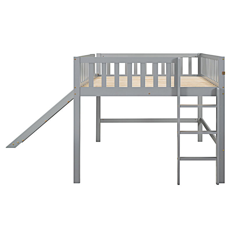 Lit mezzanine bas avec échelle et toboggan, Gris