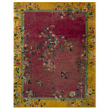 Antique Art Deco Chinese Floral Orange, Red / Rust 1920s Rug