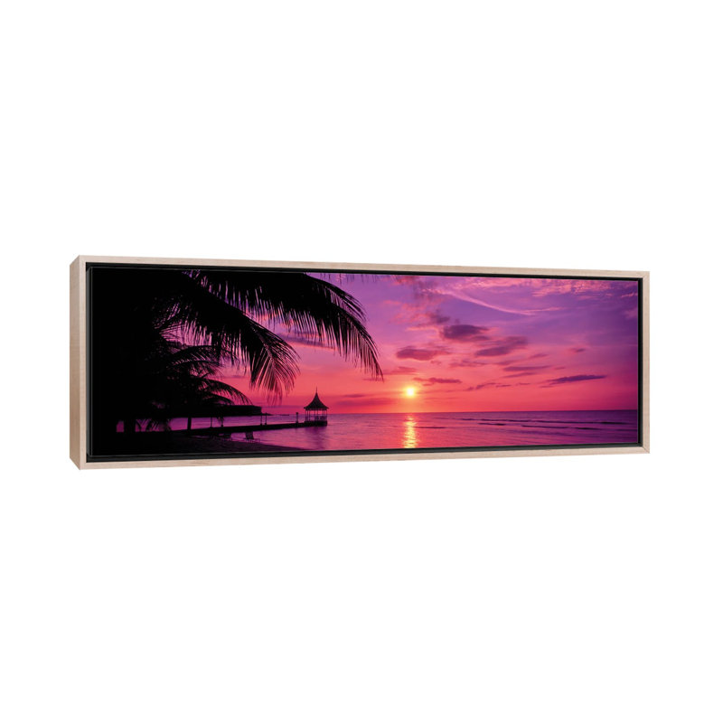 Coucher de soleil sur l'océan, impression d'art mural encadré, Beige, Reproduction encadrée sans passe-partout
