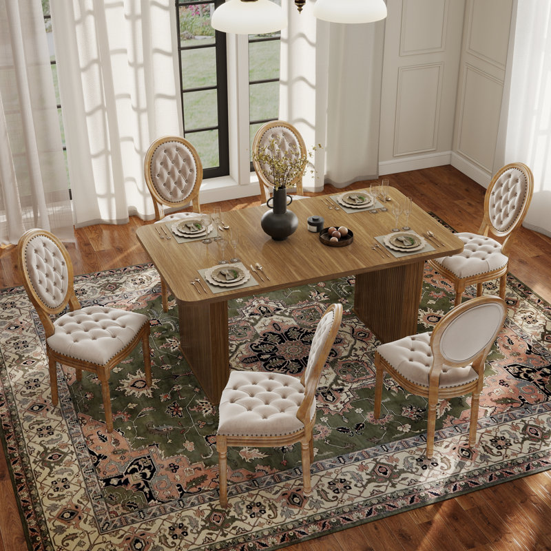 Ensemble de salle à manger Mid-Century, Beige, 7 pièces : table, 6 chaises