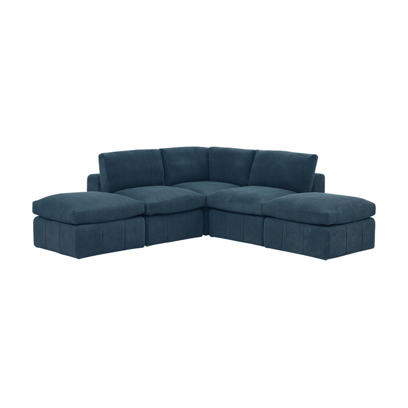 Antino Corduroy L-Shaped Sectional Symmetrical, Dark Blue Corduroy