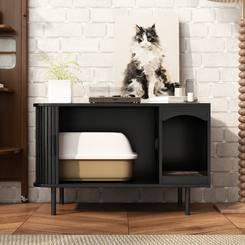 Enceinte de litière pour chat avec tablette à griffer pour chat, Noir