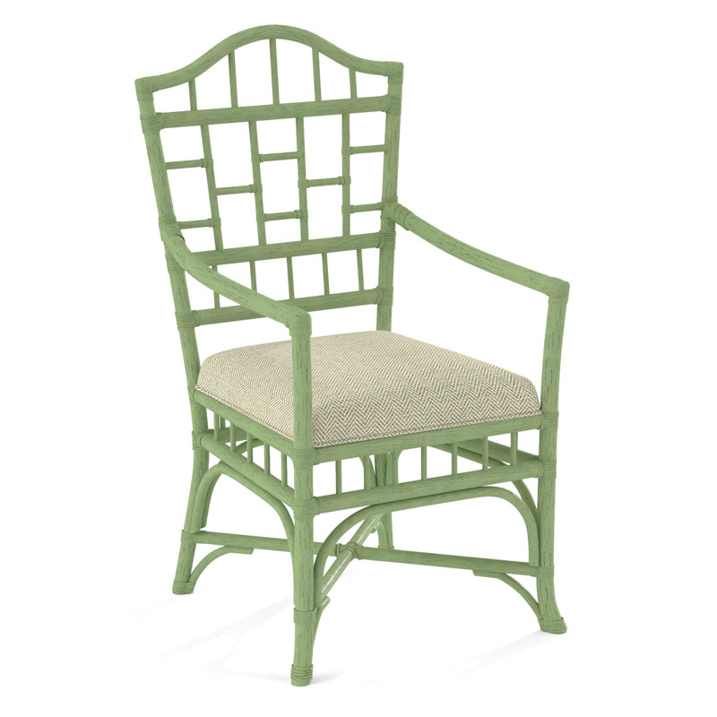 Chippendale Upholstered Arm Chair, Celery, White Performance Fabric; 0851-94