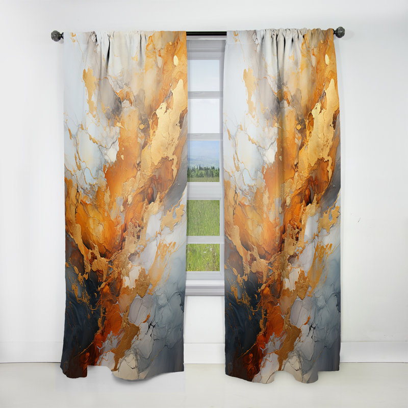 Rideau traditionnel en velours Bonnavale doré et blanc Geode Lava III - obscurcissant - 1 panneau, L 52 po x L 90 po