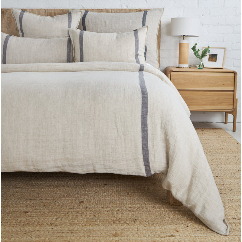 RORY - FLAX / MIDNIGHT - K DUVET, Queen Duvet Cover, Tan