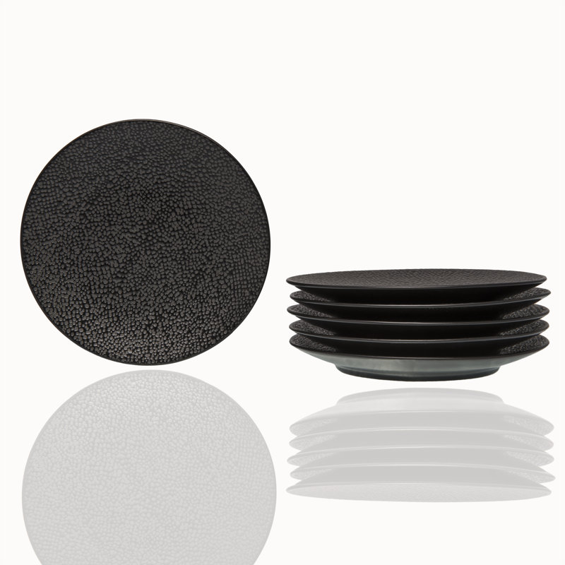 Matrix Black Ceramic Round Bread and Butter Plates Set of 6