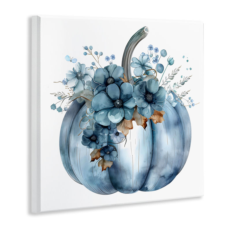 Plaque murale citrouille bleue avec fleurs, design by Creative Studio