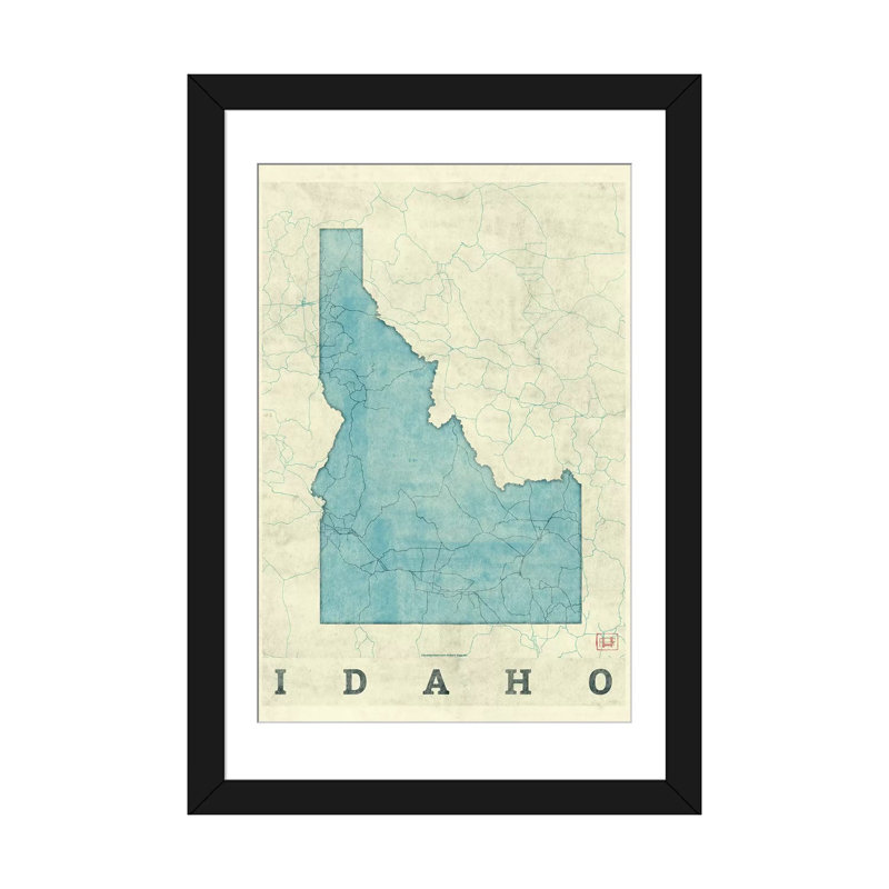 «Idaho Map», impression sur toile, Papier avec cadre noir, H 32 po x l 24 po x P 1 po, Blanc