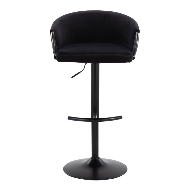 Set of 2 Adjustable Black Metal and Cream Velvet Swivel Barstools
