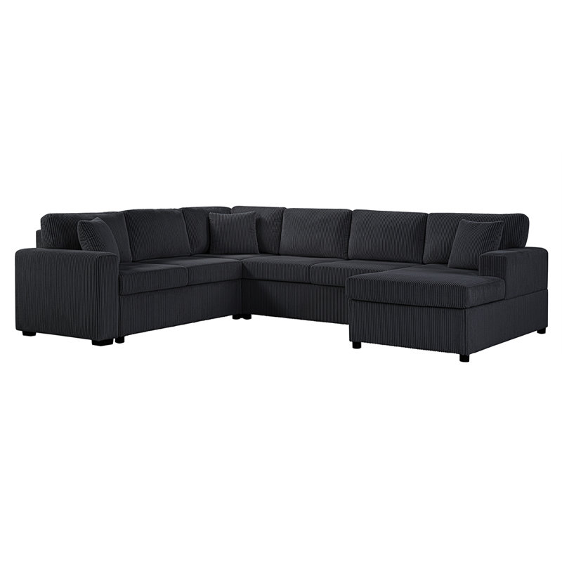 Canapé modulaire surdimensionné contemporain en U de 115,3 po avec méridienne et trois coussins décoratifs, Noir