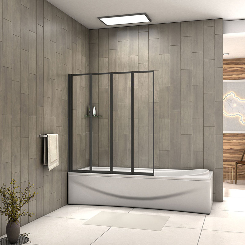 Idalia 1400mm Height 4 Folding Pivot Shower Bath Screen Panel, Framed Color Optional, 1000 cm, Black