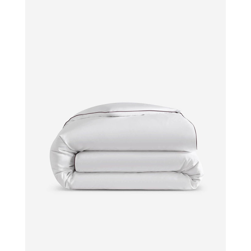Housse de couette en bambou Luxe avec passepoil, Housse de couette pour très grand lit, Blanc / Taupe
