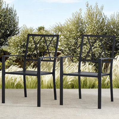 Ensemble de 2 meubles de patio en métal, chaises d'extérieur, ensemble de 2 chaises de salle à manger empilables et chaises d'extérieur Sillas Para Patio, chaises de jardin noires pour porche