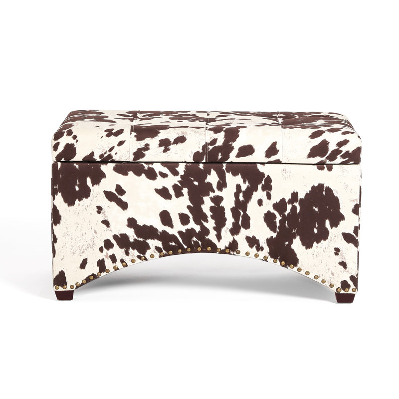 Anora Velvet Ottoman, Brown Animal Print Linen