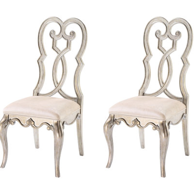 2 And Antique Champagne Chair - Queen Back For Changing Rooms Side Chairs (2), Elegant Design, Comfortable Foam Cushioning, Fine Wooden Scrolling Decoration, Dining