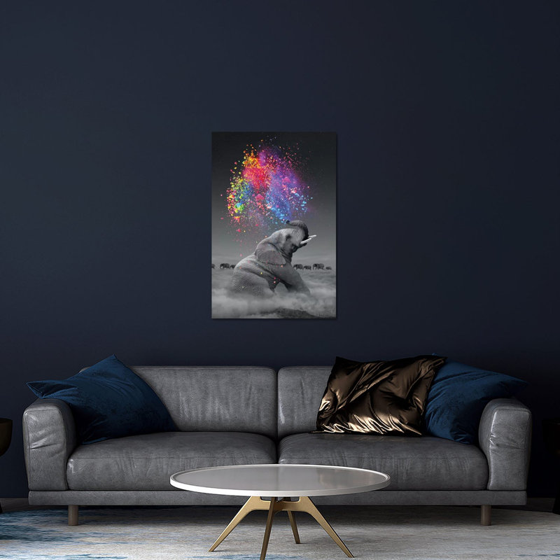 «Elephant - Color Explosion» par Soaring Anchor Designs - impression d'art graphique, H 32 po x l 24 po x P 0,25 po