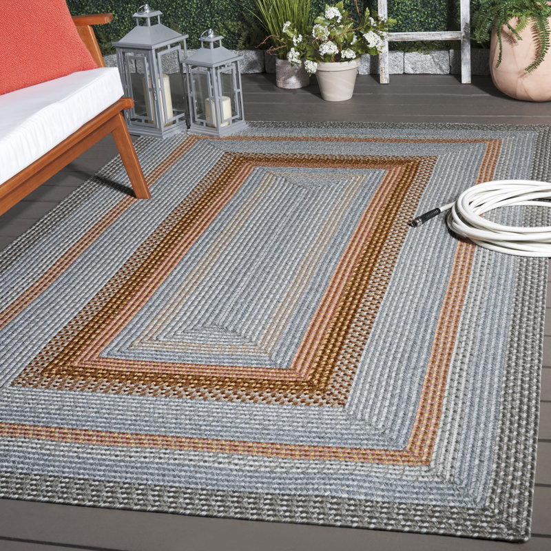 Tapis d'intérieur / extérieur géométrique tissé performance lavable à la machine Flewellyn, Rectangle de 5 pi x 8 pi