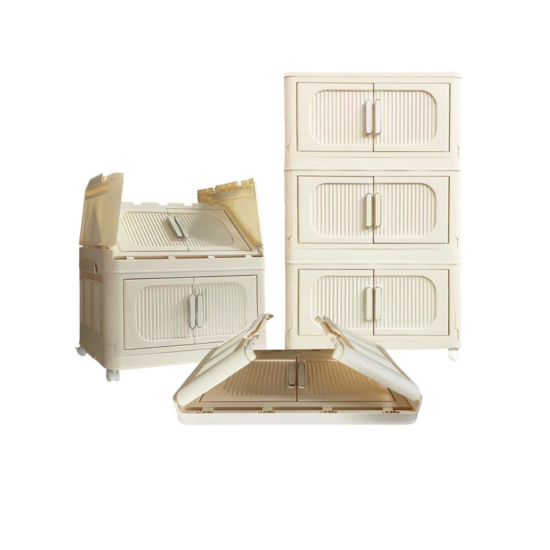 Armoire de rangement en plastique blanc crème avec 3 portes magnétiques et portes pliantes 19,39 po x 11,46 po x 31,1 po pour le salon