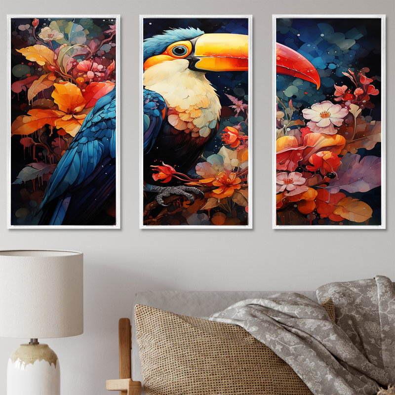 «Tropical Toucan Portrait I - Toucan Animal», art mural, Cadre flottant blanc, H 28 po x l 36 po