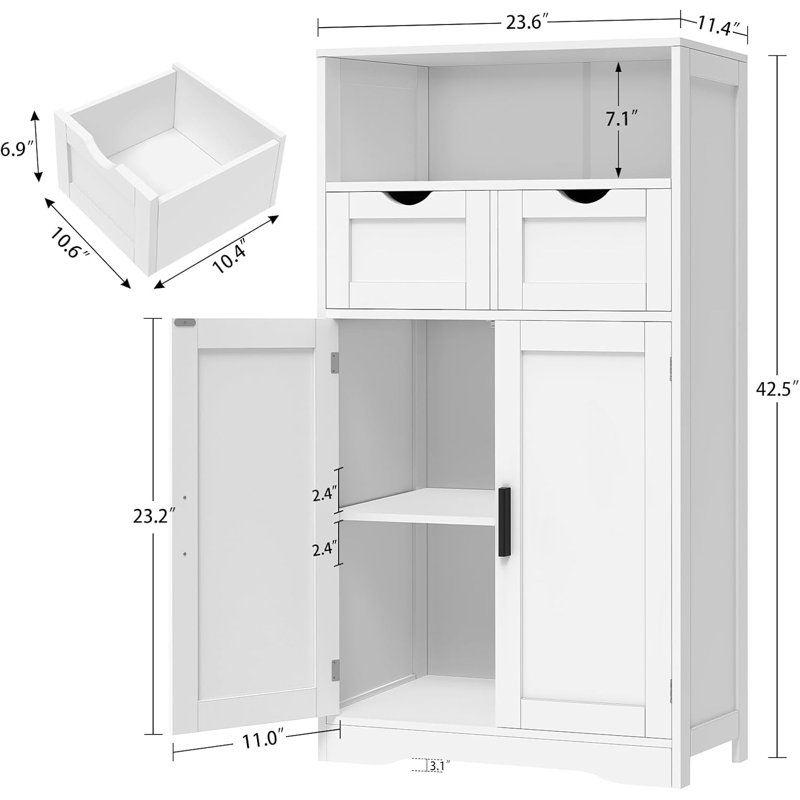 Armoire de salle de bain avec portes et tiroirs, armoire de rangement autoportante, tablettes réglables, pour le salon, la cuisine, le bureau personnel, blanc