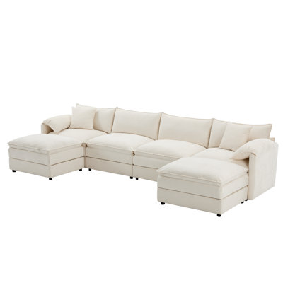 Deep Seat Sectionals Chenille 136 Inch Modern U Shaped Home Sofa
