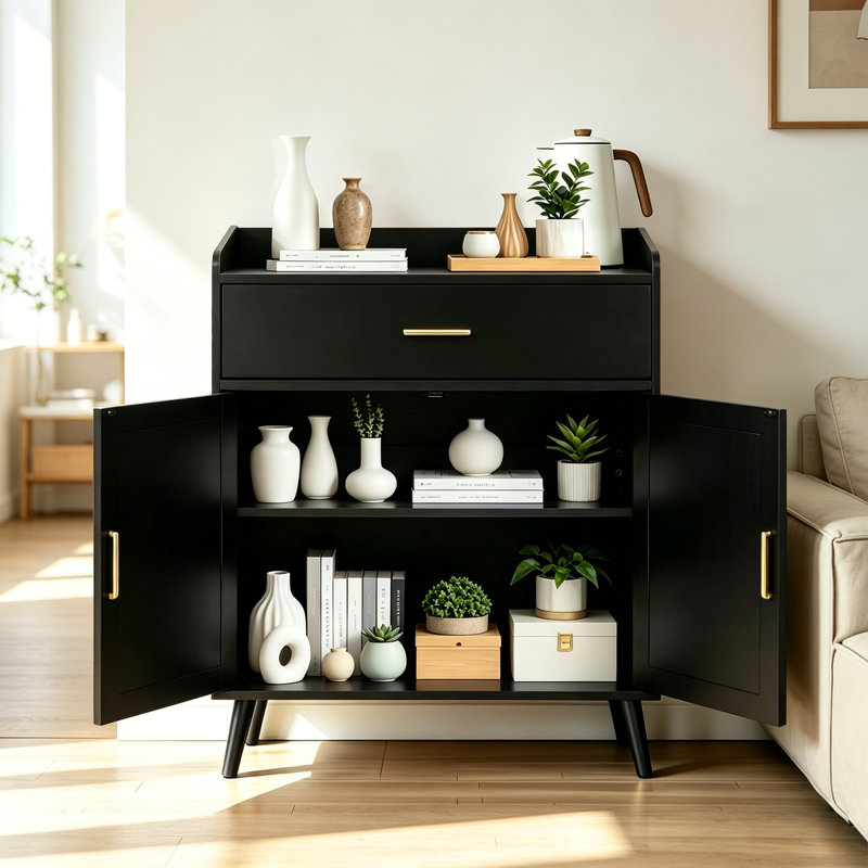 Commode d'appoint avec 1 tiroir Cupboardry Farmhouse, Noir