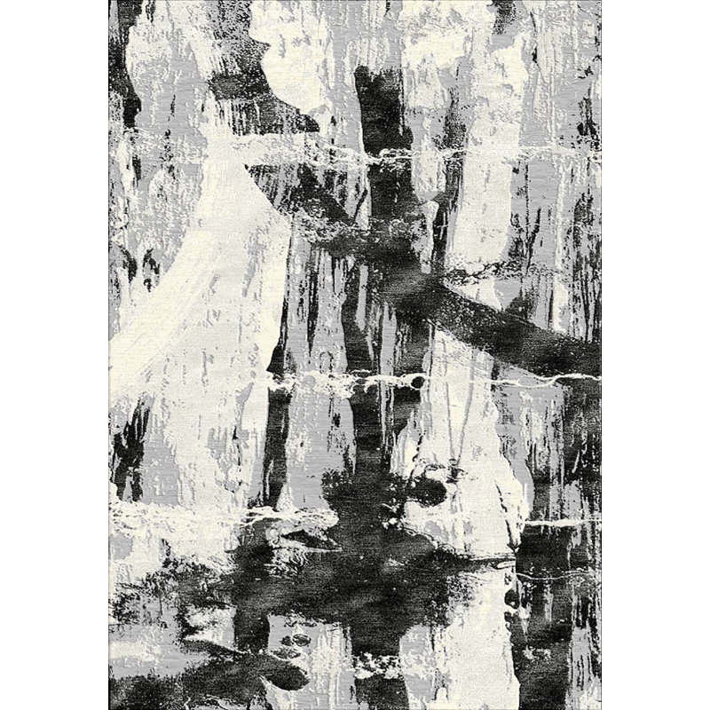 Chenae Abstract Designer Rug Gray Black, Rectangle 5'3" x 7'5"
