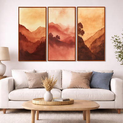Boho Landscape Wall Art – Abstract Landscape Framed Canvas Print Set of 3