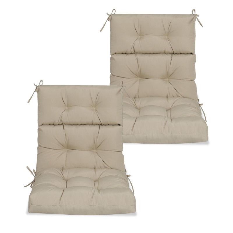 2-Piece High Back Patio Chair Cushion with Button Tufting Design (cushion only), Khaki