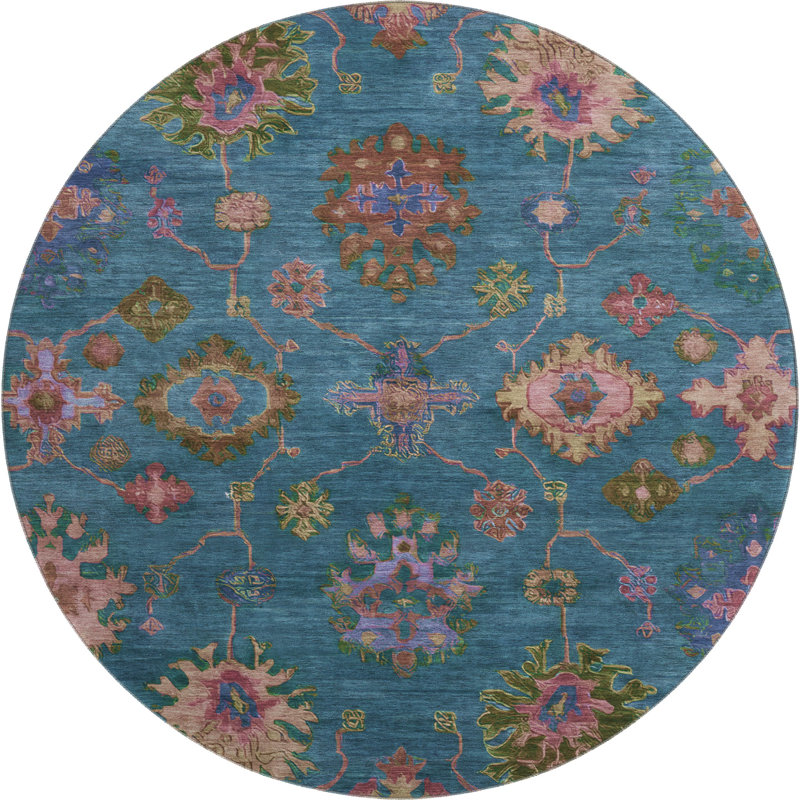 Premium Machine Washable Mayfield AMF2046 Global Rug, Teal, 8' Round