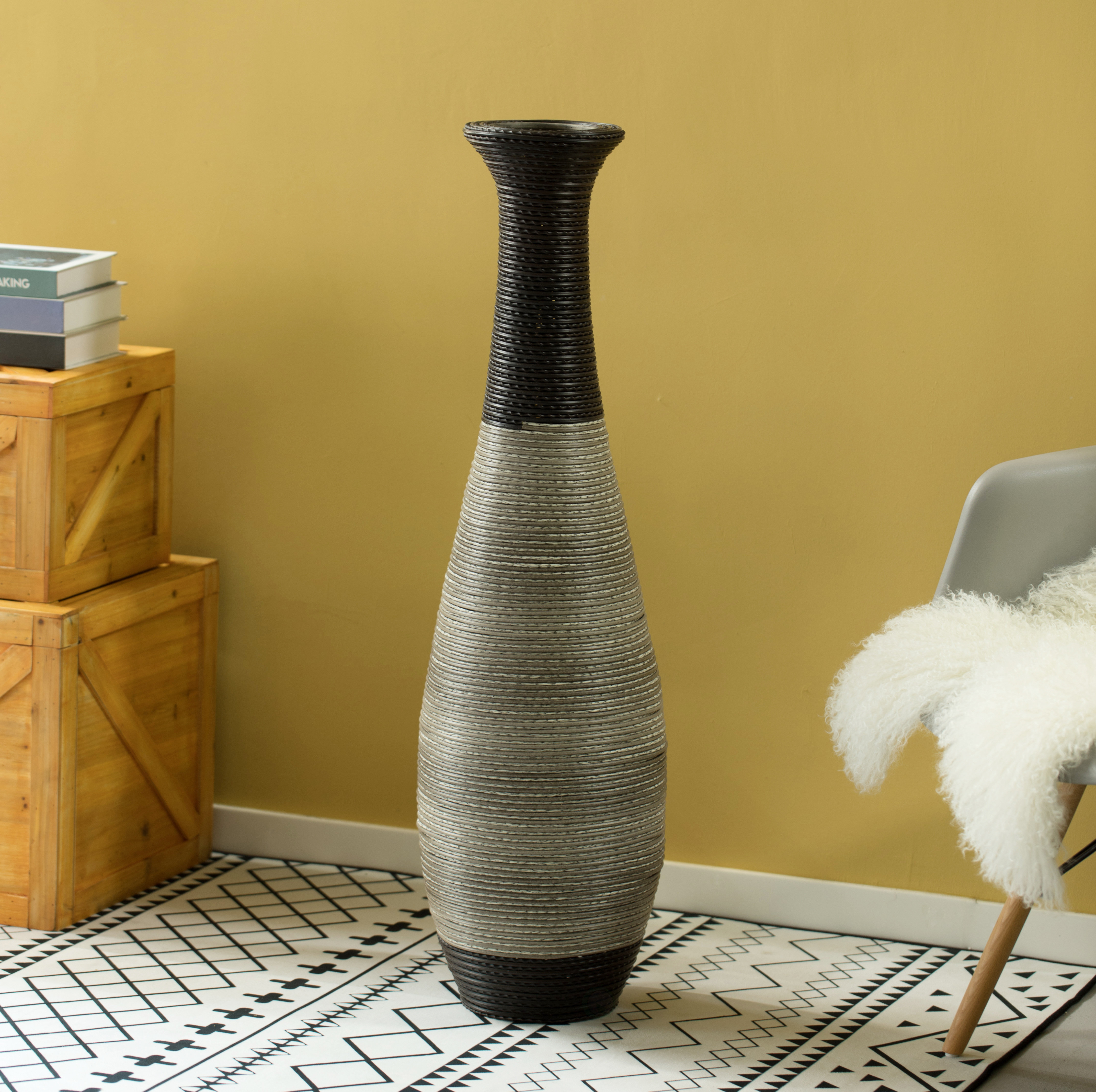 World Menagerie Black/Gray 39.75" Wood Floor Vase & Reviews