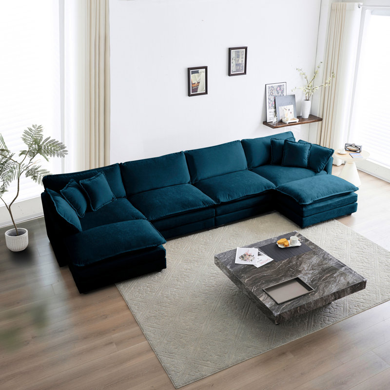 Canapé modulaire modulaire en U avec chenille haute et méridienne réversible rembourrée extra espace double pour la maison