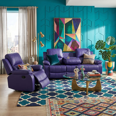 Ensemble de 2 fauteuils de salon Softoria en cuir végétalien bleu foncé Softoria
