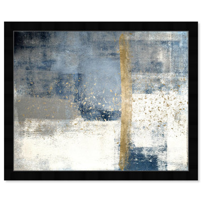 Blue and White Abstract Shades Contemporary Framed Art Painting for Living Room