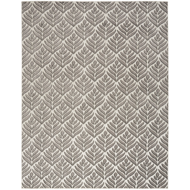 Rectangle Airabella Floral Machine Woven Polypropylene Indoor/Outdoor Area Rug in Gray/Ivory