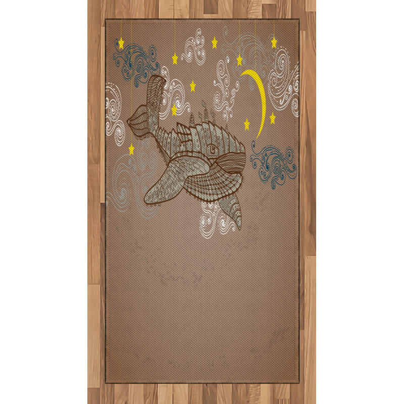 Whale Animal High Density Long Fiber Poly Threads Decorative Area Rug Carpet, Rectangle 2'7" x 5'