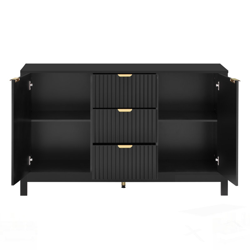 Entryway Cabinet with Wave Design - 3 Adjustable Shelves, Black