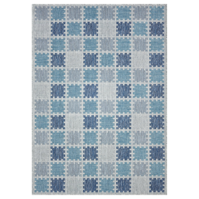 Tapis d'intérieur / extérieur en polypropylène tissé à la machine Tillee, Bleu, 5 pi 3 po x 7 pi 3 po