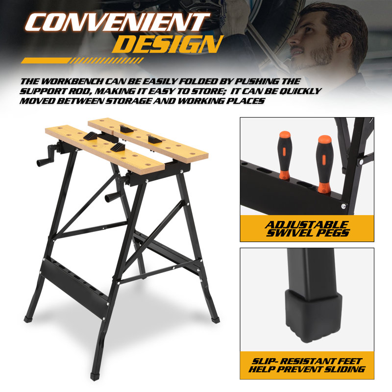 Adjustable Foldable Workbench Measuring Tools & Storage Portable Multi-Purpose Bench For Garage