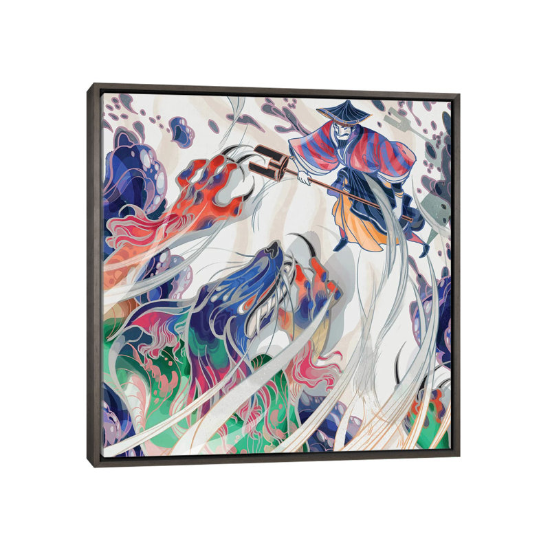 " Water Beast " by Sija Hong, Dark Rustic Wood Framed Canvas, No Mat, 26" H x 26" W x 1.5" D