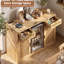 Meuble-bar à café cannelé de 135,5 cm de large avec compartiment réfrigérateur et prise électrique, table de buffet avec rangement, naturel-254005579